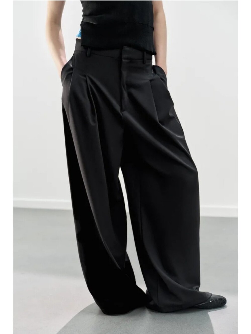 Zara Wide-Leg High Waist Pleated Dress Or Casual Pants - Black Sz-L